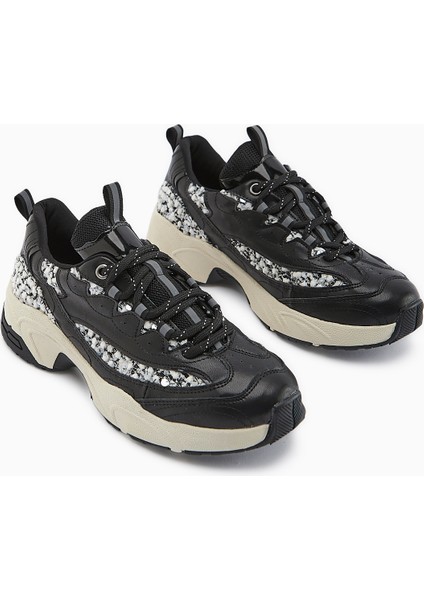 Rozhin Siyah Pullu Kalın Taban Kadın Spor Ayakkabı modelleri