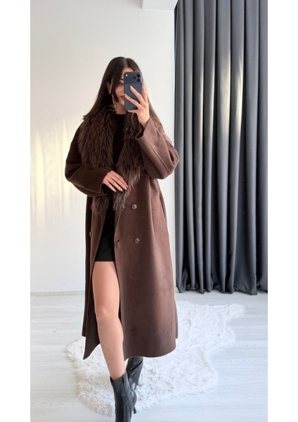 Libra Kaşmir Doku Kürklü Maxi Yumoş Hırka Kahve indirimleri