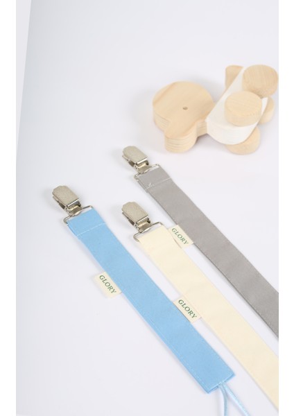 3'lü Set Emzik Askısı - Emzik Zinciri - Emzik Tutacağı - %100 Pamuk - Mavi, Ekru, Gri modelleri