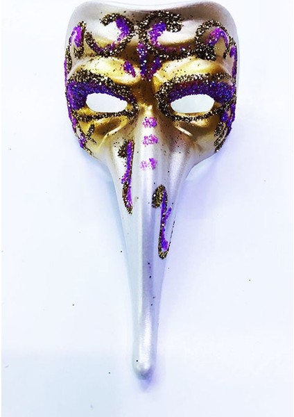 Fuşya Renk İşlemeli Seramik Malzemeden İmal Venedik Uzun Maske Magnet