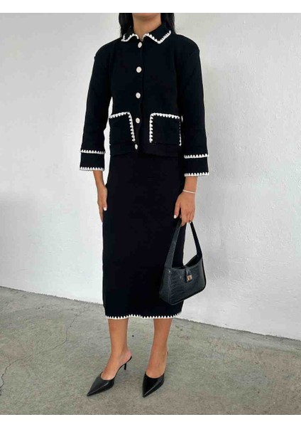 Çoban Dikişi Detaylı Etek Ceket Takım