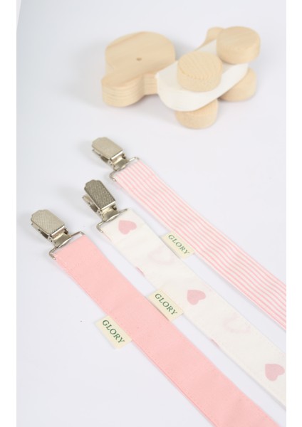 3'lü Set Emzik Askısı - Emzik Zinciri - Emzik Tutacağı - %100 Pamuk - Pudra Pembe Desenli modelleri