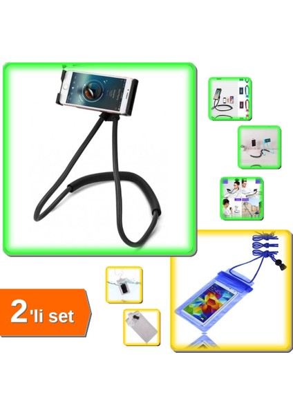 Boyun Telefon Tutucu + Su Altı Çekim Kılıfı - Video ve Görüntülü Görüşme Için - 2li Set X3W1R2
