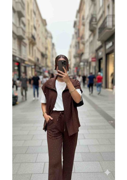 Yelekli Taşlı Modal Eşofman