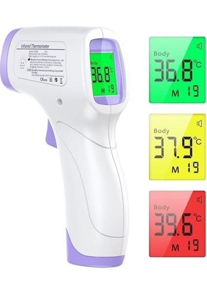 Temassız Kızılötesi Dijital Ateş Ölçer Vücut ve Yüzey Sıcaklığı Termometresi Renkli Uyarı Ekranlı