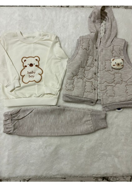 Tuembaby %100 Pamuk Uzun Kolu Sweatshirt+ Lastikli Eşofman Altı+ Yelek Erkek Bebek Takım modelleri