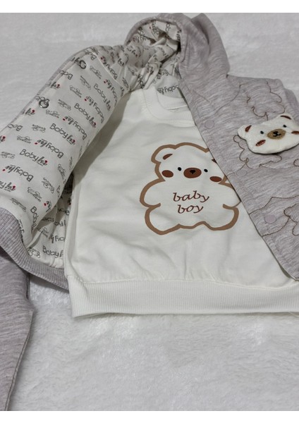 Tuembaby %100 Pamuk Uzun Kolu Sweatshirt+ Lastikli Eşofman Altı+ Yelek Erkek Bebek Takım fırsatları