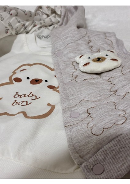 Tuembaby %100 Pamuk Uzun Kolu Sweatshirt+ Lastikli Eşofman Altı+ Yelek Erkek Bebek Takım indirimleri
