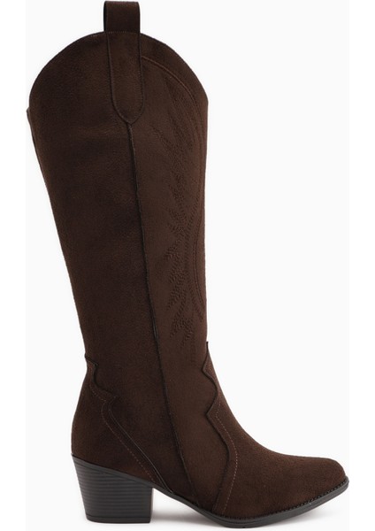 Hero Kahve Süet Nakışlı Kovboy Çizme