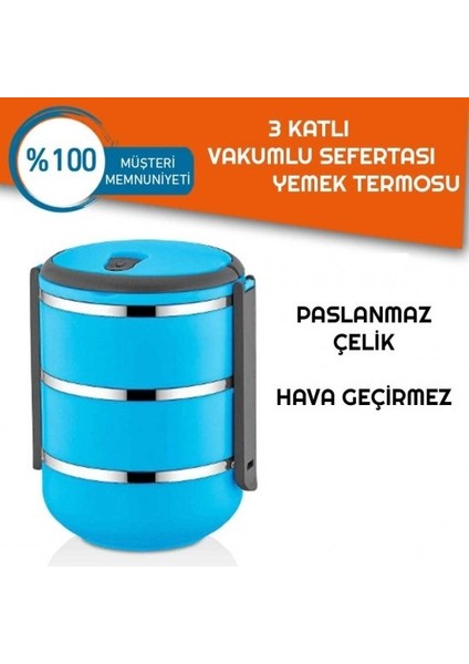 3 Katlı Sefer Tası Yemek Termosu Mavi + Termos Çanta Piknik Çantası 24LT - 2li Set G6B5D7 fiyatları