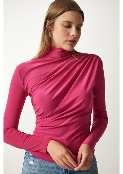 Kadın Büzgü Detaylı Dik Yaka Sandy Bluz fırsatları