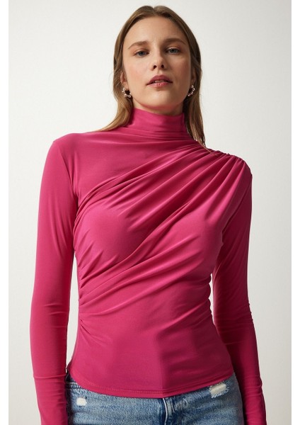 Kadın Büzgü Detaylı Dik Yaka Sandy Bluz indirimleri