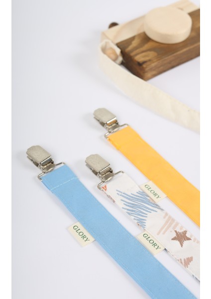 3'lü Set Emzik Askısı - Emzik Zinciri - Emzik Tutacağı - %100 Pamuk - Mavi, Yıldız Desen, Sarı modelleri