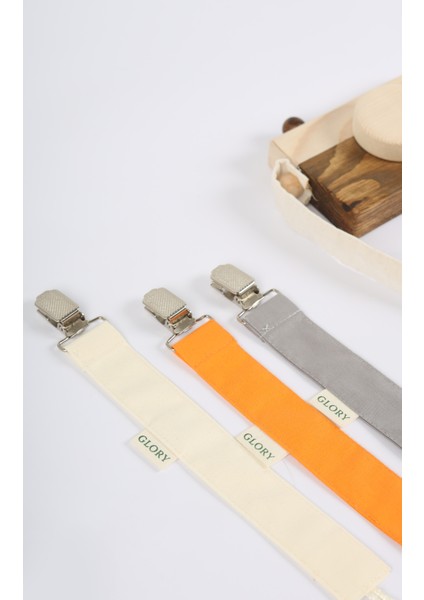 3'lü Set Emzik Askısı - Emzik Zinciri - Emzik Tutacağı - %100 Pamuk - Ekru, Turuncu, Gri fiyatları