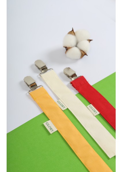 3'lü Set Emzik Askısı - Emzik Zinciri - Emzik Tutacağı - %100 Pamuk - Sarı, Ekru, Kırmızı fiyatları