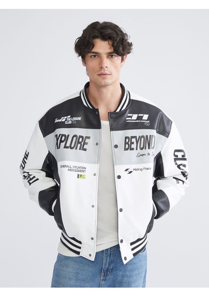 Yeni Sezon Rahat Kalıp Kolej Yaka Logolu Erkek Mont