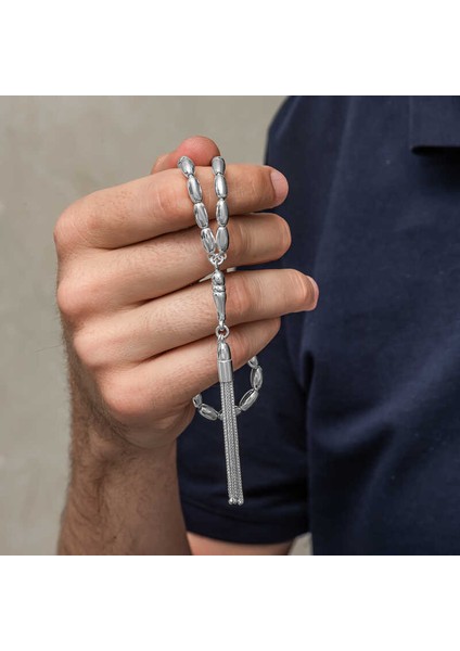 Gümüş Arpa Kesim Erkek Tesbih modelleri