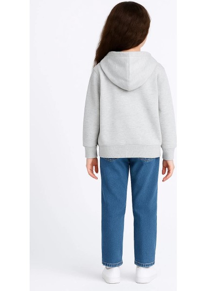 Kız Çocuk Kapüşonlu Kanguru Çepli Tam Fermuarlı Hırka Sweatshirt - Gri fiyatları