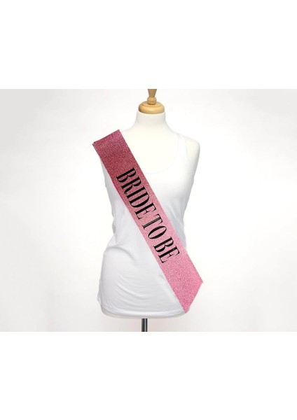 Pembe Üzeri Siyah Kalın Bride To Be Yazılı Simli Işıltılı Kuşak Kemer 10x80 cm