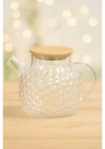 Estetik ve Fonksiyonel - Kabartmalı Borosilikat Cam Demlik (Bambu Kapaklı) -1000 ml fiyatları