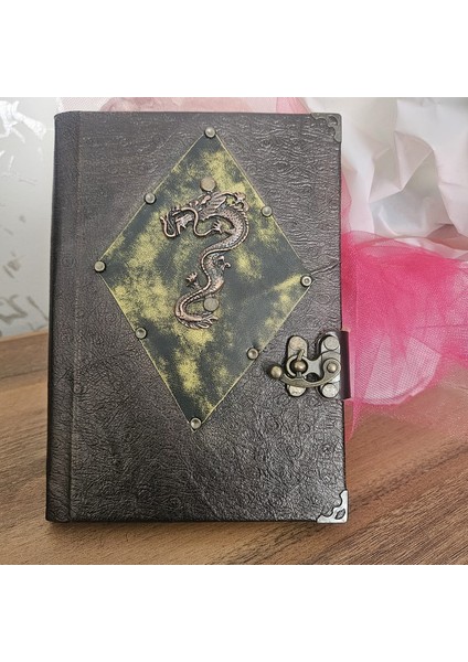 Hakiki Deri Italyan Baskili Özel Ejderha Desen El Yapımı Defter