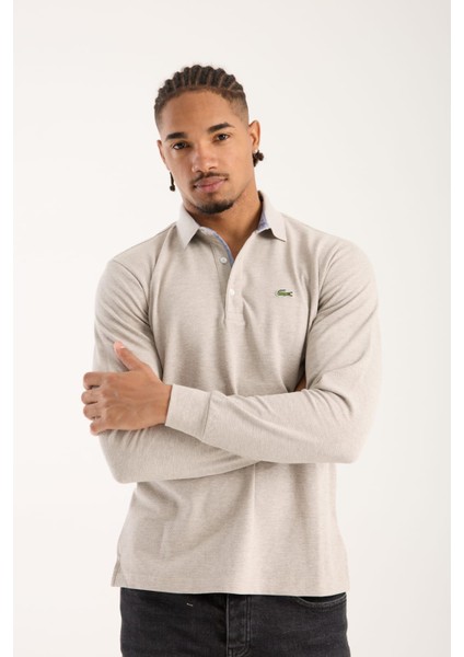 Polo Uzun Kol Açık Bej Regular Fit
