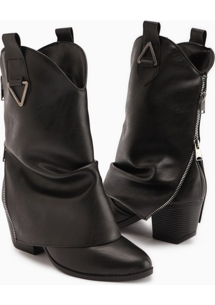 Peggy Siyah Kadın Topuklu Western Çizme modelleri