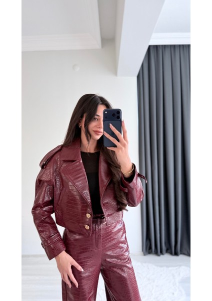 Tatiana Bordo Krokodil Dokulu Crop Ceket fiyatları