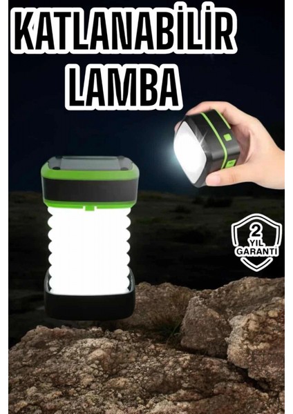 Katlanabilir Kamp Lambası Solar Fener Görünümlü 3 Kademeli Şarjlı