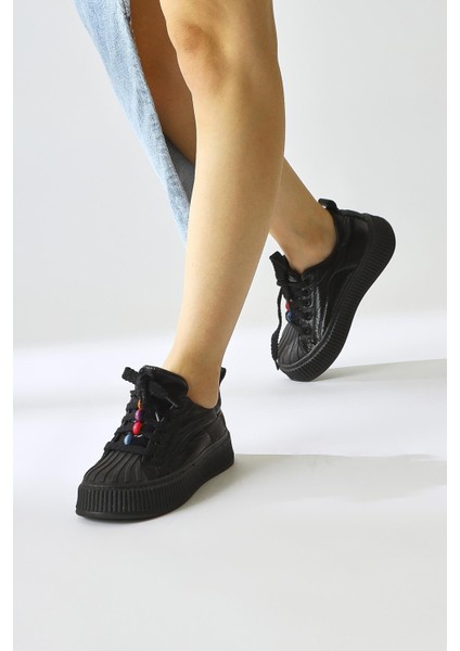 Chinda Siyah Paraşüt Kumaş Boncuk Detaylı Snakers fırsatları