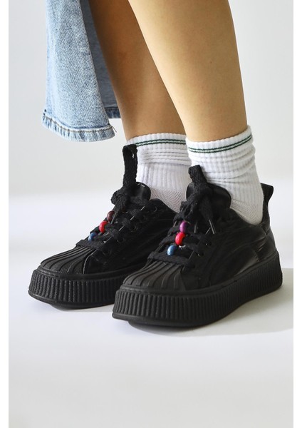 Chinda Siyah Paraşüt Kumaş Boncuk Detaylı Snakers indirimleri