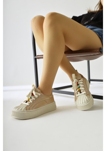 Chinda Krem Paraşüt Kumaş Boncuk Detaylı Snakers fiyatları