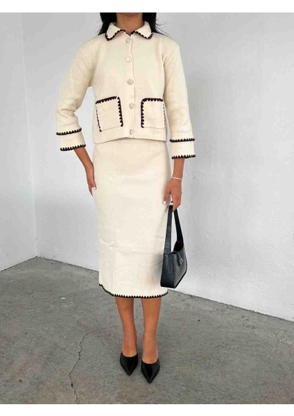 Çoban Dikişi Detaylı Etek Ceket Takım