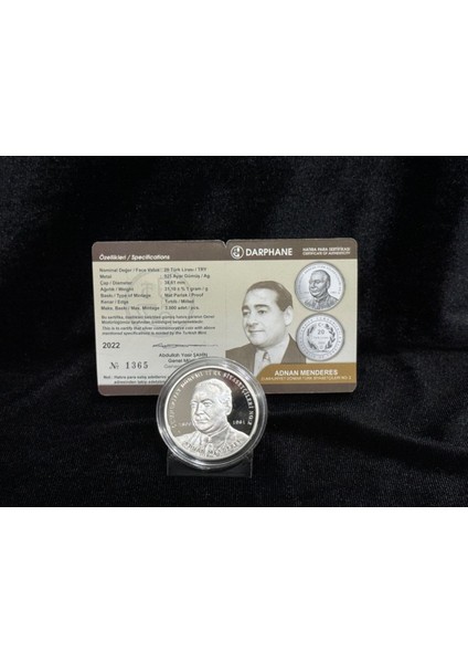 – Adnan Menderes Gümüş Hatıra Sikkesi (Cumhuriyet Dönemi Türk Siyasetçileri Serisi No:2)