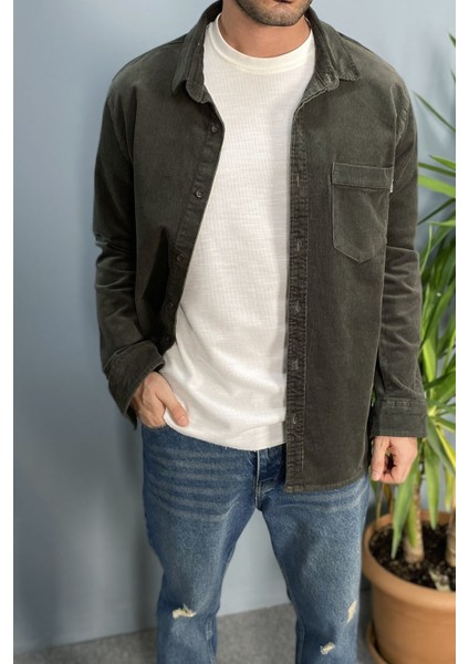 Cepli Uzun Kol Haki Fitilli Kadife Gömlek fiyatları