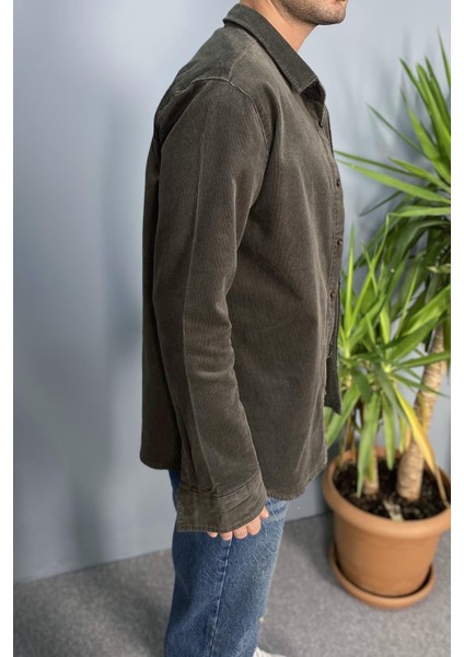 Cepli Uzun Kol Haki Fitilli Kadife Gömlek indirimleri