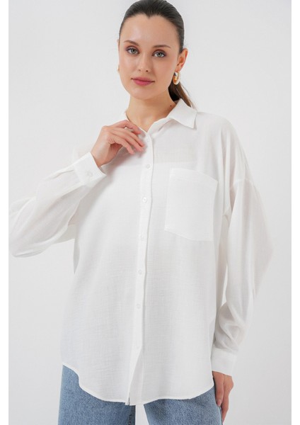 Kadın Tek Cepli Oversize Poplin Gömlek Trend Gömlek