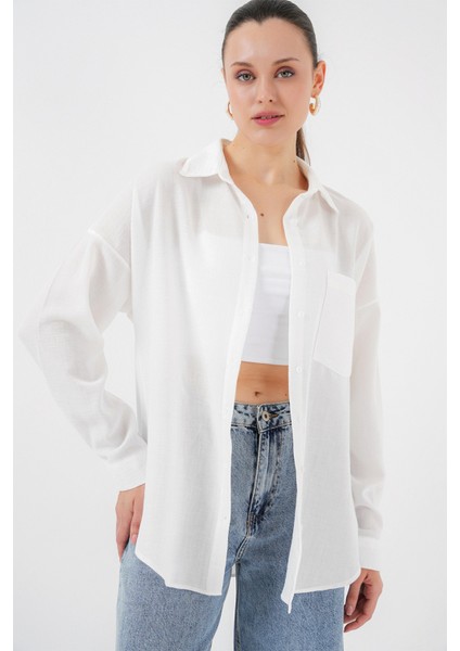 Kadın Tek Cepli Oversize Poplin Gömlek Trend Gömlek fiyatları