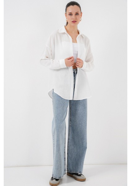 Kadın Tek Cepli Oversize Poplin Gömlek Trend Gömlek modelleri