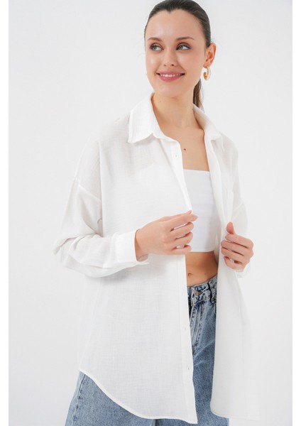 Kadın Tek Cepli Oversize Poplin Gömlek Trend Gömlek indirimleri