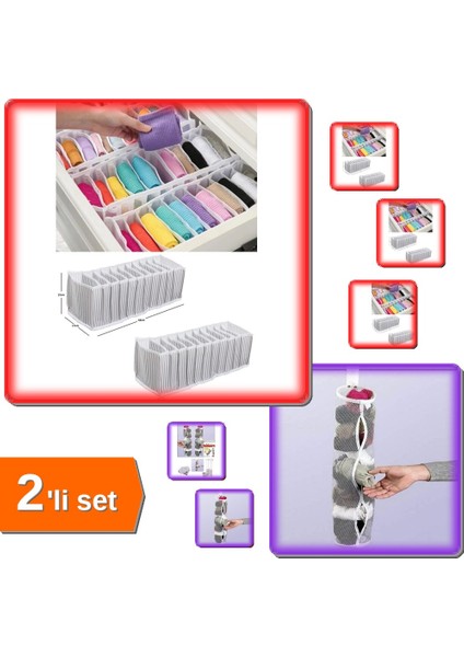 Çorap Düzenleyici 10 Gözlü + Pratik Asılabilir Çorap Organizer - 2li Set R5D0U9