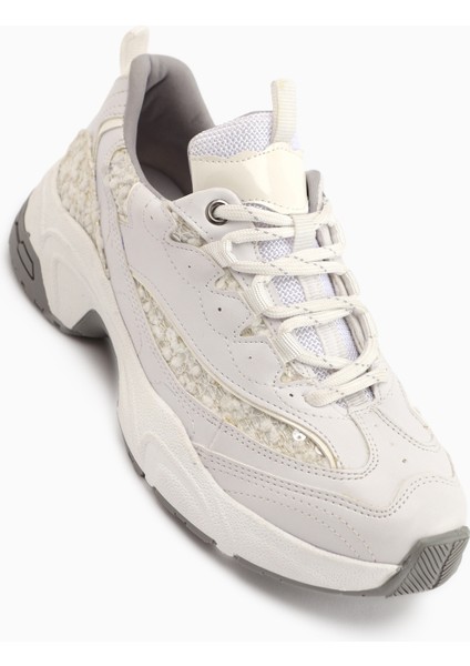 Rozhin Beyaz Pullu Kalın Taban Kadın Spor Ayakkabı