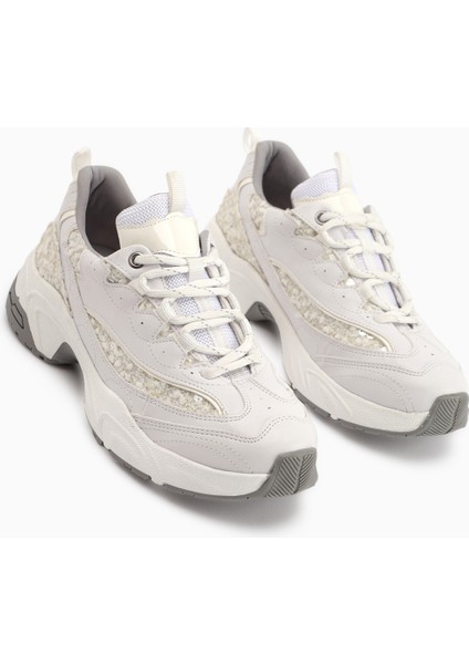 Rozhin Beyaz Pullu Kalın Taban Kadın Spor Ayakkabı modelleri