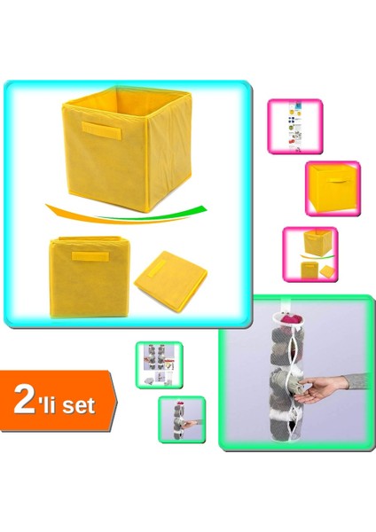 Dolap Içi Düzenleyici Kutu Sarı + Asılabilir Temiz Çorap Düzenleyici - 2li Set P9A7X7