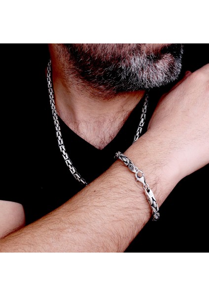 925 Ayar Gümüş 5,8mm Bileklik Kolye Kral Zincir Kombini