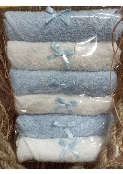 Erkek Bebek 6’lı Pamuklu Ağız Mendili Seti – Mavi Beyaz Kurdeleli