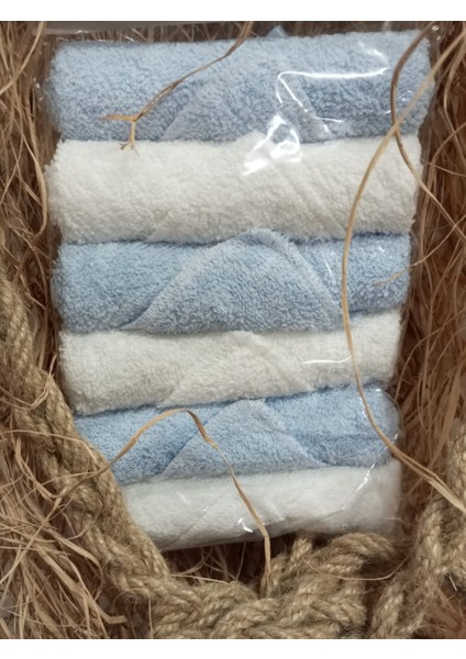 Erkek Bebek 6’lı Pamuklu Ağız Mendili Seti – Mavi Beyaz Kurdeleli fiyatları