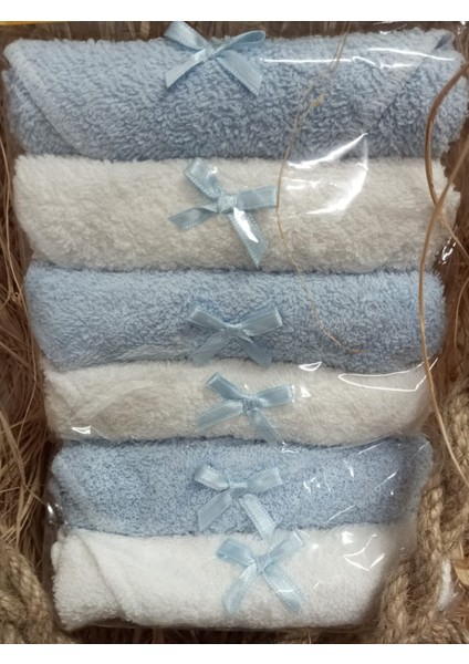 Erkek Bebek 6’lı Pamuklu Ağız Mendili Seti – Mavi Beyaz Kurdeleli modelleri