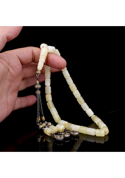 925 Ayar Gümüş Püsküllü Kesme Model Damla Kehribar Tesbih