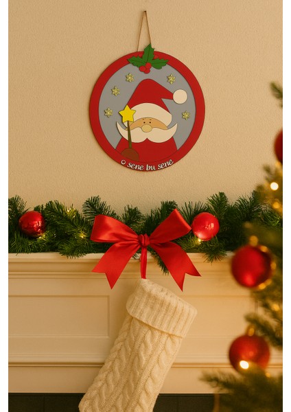 25 cm Kırmızı Noel Bana Çelenk Duvar Süsü